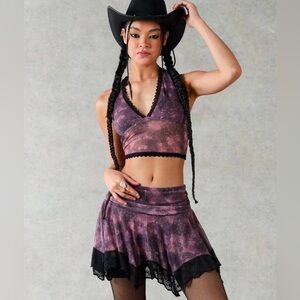 Forever 21 Purple and Black Lace Skirt Set